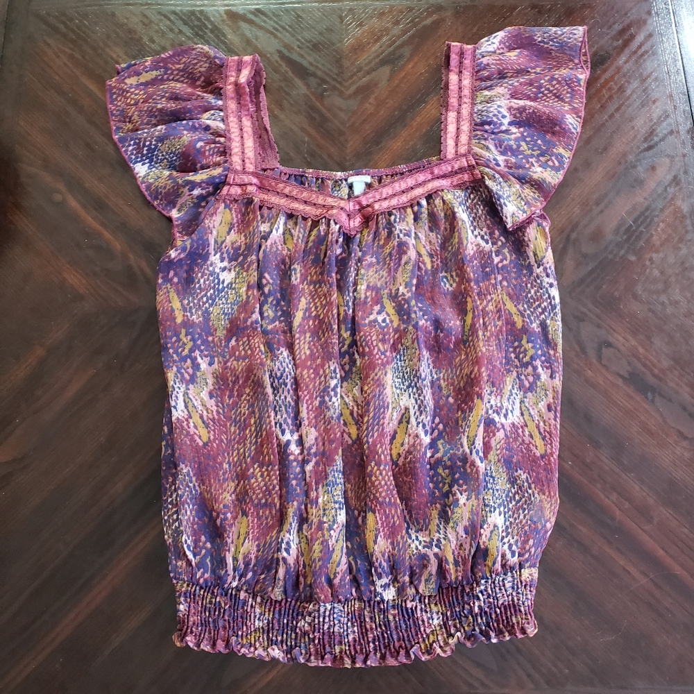 Charlotte Russe Sheer Flutter Sleeve Blouse Medium